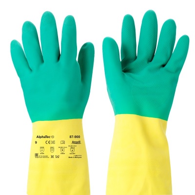 Ansell AlphaTec 87-900 Bi-Colour Chemical-Resistant Rubber Gauntlet Gloves